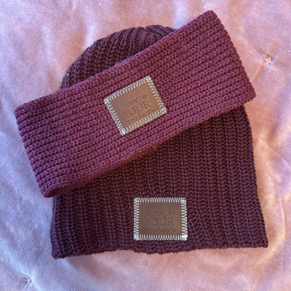 Love Your Melon Maroon Knit Headband and hat set